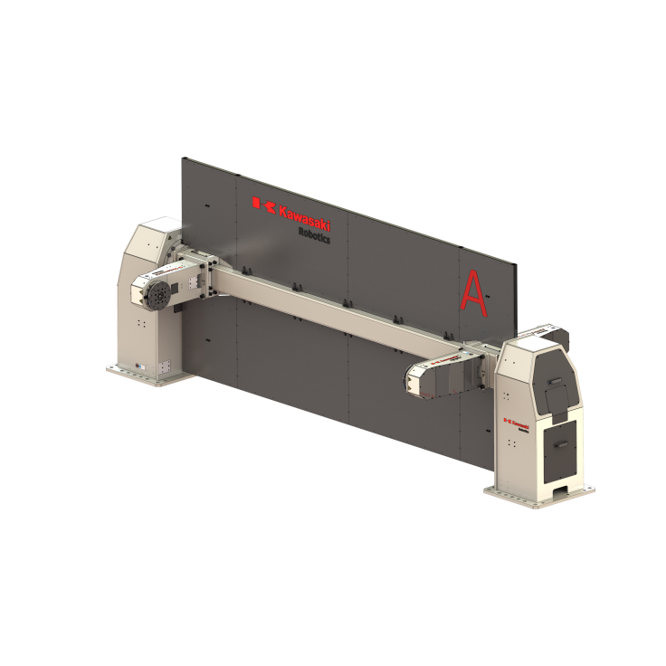 Multi axis welding positioner with 3 horizontal rotating axis, 2 stations and 250 kg payload