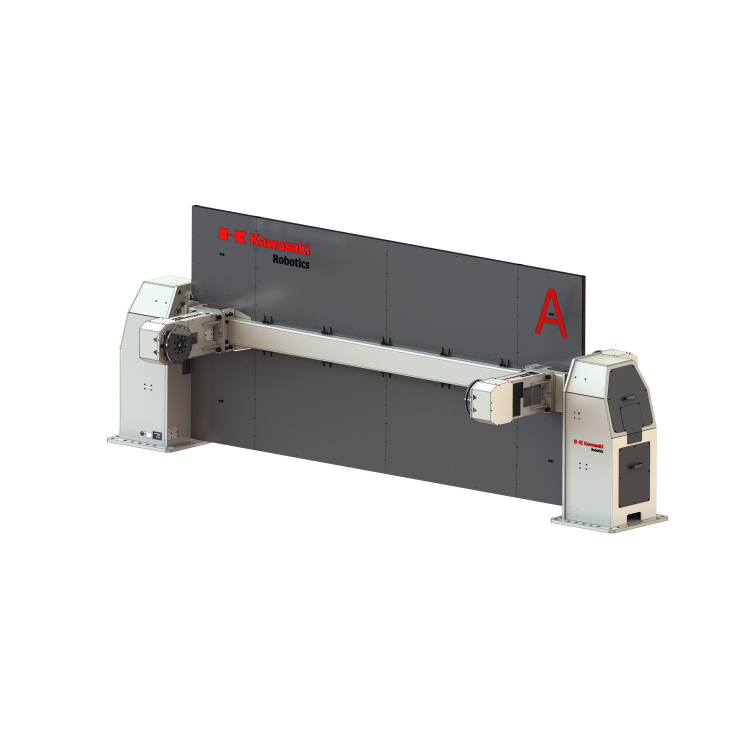 Multi axis welding positioner with 3 horizontal rotating axis, 2 stations and 500 kg payload 