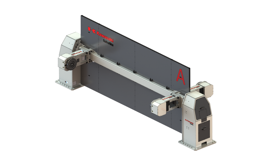 Multi axis welding positioner with 3 horizontal rotating axis, 2 stations and 1000 kg payload 