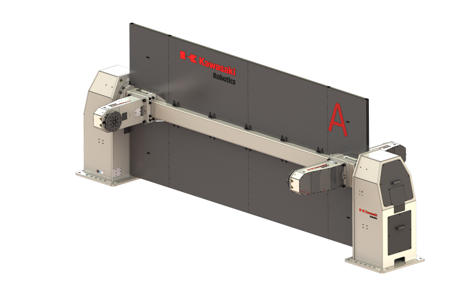Multi axis welding positioner with 3 horizontal rotating axis, 2 stations and 250 kg payload