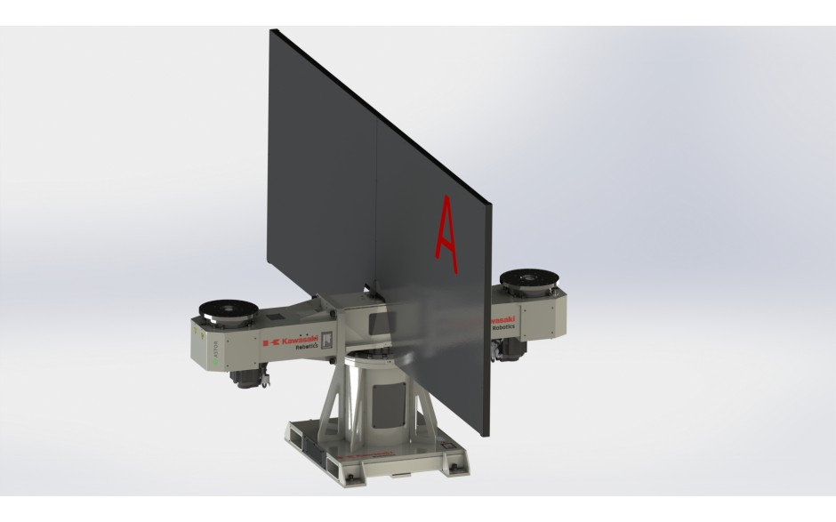 Multi axis welding positioner with 3 vertical rotating axis, 2 stations and 375 kg payload